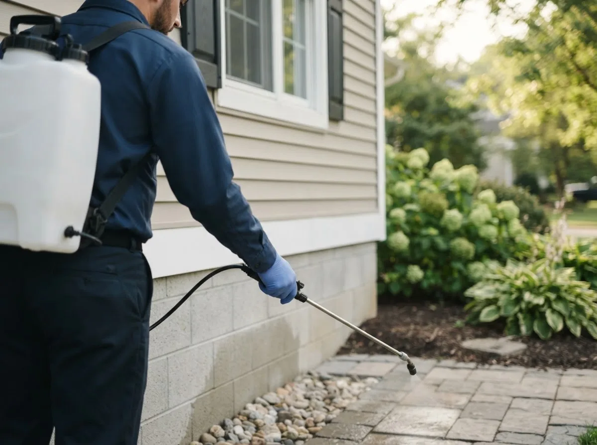 Pest control technician inspecting a home in Penrose, NC